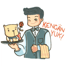wink rose teddy bear waiter waiting