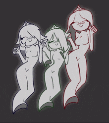 a drawing of three naked girls with crowns on their head