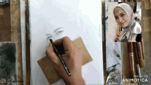 a person is drawing a woman 's face with a faber-castell pencil
