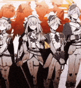 a group of anime characters standing next to each other .