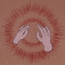 a drawing of a person 's hands with a red circle around them
