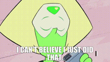 a cartoon character with a green face and the words `` i can 't believe i just did that '' .