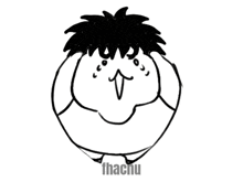 a black and white drawing of a person with the word fhachu below it