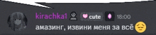 a screenshot of a chat with a girl named kirachka1