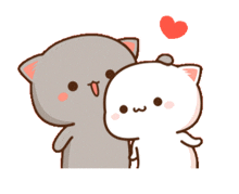 a couple of cartoon cats standing next to each other with a red heart above them