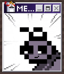 a pixel art of a person with a cigarette in a box and the word me below it