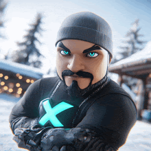 a man with a beard and blue eyes is wearing a gray beanie