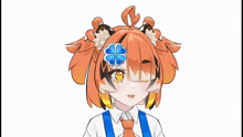 a cartoon character with a blue flower in her hair