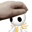 a person is petting a stuffed animal with a brown hat on its head .