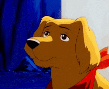 a cartoon dog is wearing a red scarf around his neck