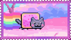 a pixel art of a cat eating a rainbow colored toaster pastries .