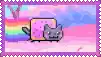 a pixel art of a cat eating a rainbow colored toaster pastries .