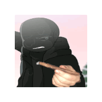 a cartoon character is holding a cigarette in his hand and pointing at it .