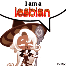 a cartoon character says i am a lesbian in a speech bubble