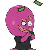 a cartoon character is holding a bunch of money in his hand
