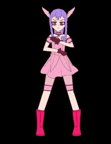 a drawing of a girl with purple hair and a tail
