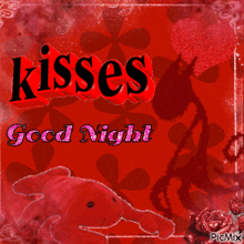 a picture of a teddy bear with the words kisses good night