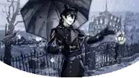 a black and white drawing of a man holding an umbrella .