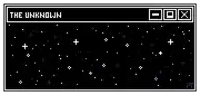 a pixel art of a starry night sky with the words " the unknown " on the top