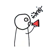 a stick figure is holding a red megaphone in his hand and talking into it .