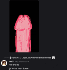 a drawing of a penis on a black background has a reply from nath