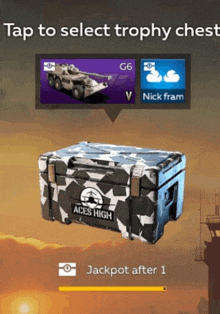 an aces high trophy chest with a tank and a nick fram icon