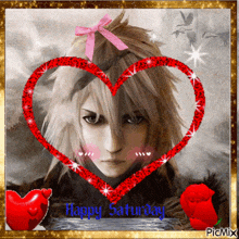 a picture of a girl with a heart and the words happy saturday on it