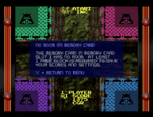 a video game that says no room on memory card at the top