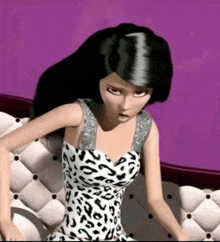 a cartoon barbie doll is wearing a leopard print dress