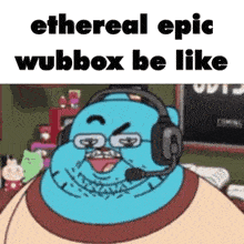 gumball from the amazing world of gumball wearing headphones and a microphone .