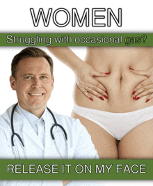 a doctor with a stethoscope stands next to a woman 's stomach