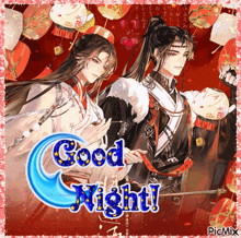 a picture of two anime characters with the words good night on it