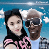 a man and a woman are posing for a picture with pixverse.ai written in the corner