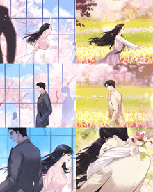 a collage of illustrations of a man and a woman