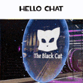 a logo for the black cat is displayed in a blue bubble