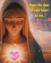 a picture of the blessed virgin mary with a pink heart