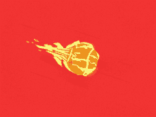 a cartoon drawing of a ball on fire with a red background