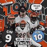 an advertisement for the bengals football team shows players and a coach