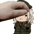 a pixel art of a hand petting a little girl in a military uniform .