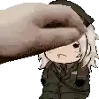 a pixel art of a hand petting a little girl in a military uniform .