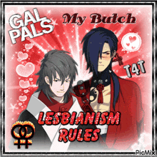 a picture of two anime characters with the words lesbianism rules