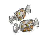 a drawing of two wrapped candy with nuts on them on a white background