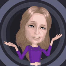 a cartoon of a woman wearing a purple sweater with a watch on her belt