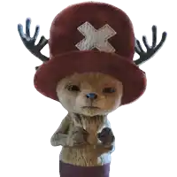 a stuffed animal with antlers wearing a red hat with a cross on it