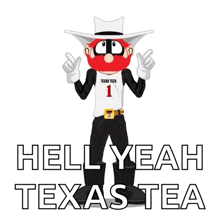 a mascot for texas tech is wearing a cowboy hat and giving a thumbs up