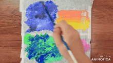 a person is painting with a brush on a piece of paper that says made in animatica on it
