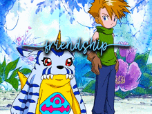 a picture of a boy and a dog with the word friendship written on the bottom