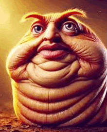 a close up of a cartoon character 's face with a very fat face and a big belly .