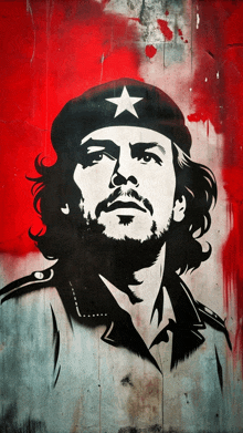 a painting of che guevara with a red background