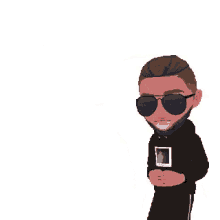 a man wearing sunglasses is blowing a kiss with the words smooch written above him .